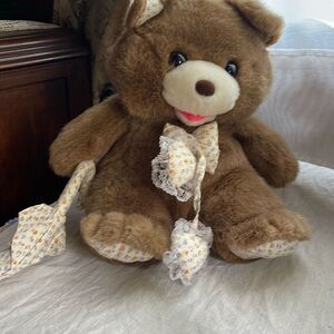 Vintage Kids of America Corp. plush bear umbrella bow hearts.